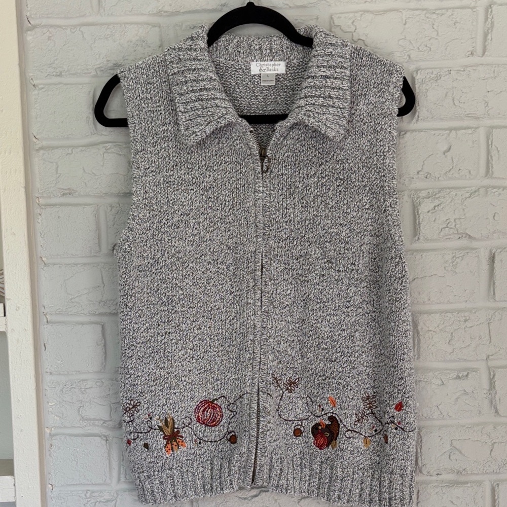 Christopher &  Banks 2007 Fall Harvest 
  Zip Front Sweater Vest Size Large